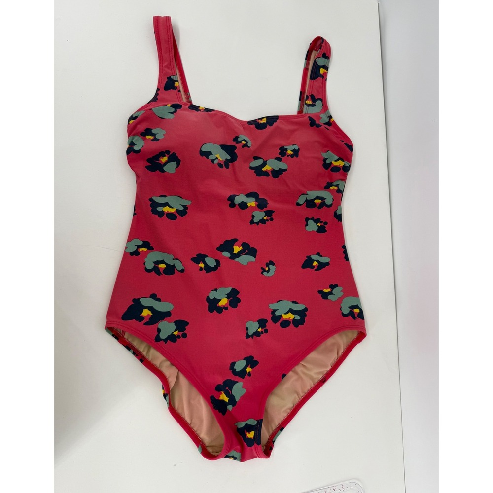 Gabar Vintage‎ Pink Floral One Piece Swimsuit Made in USA Retro Scoop Neck Sz 14